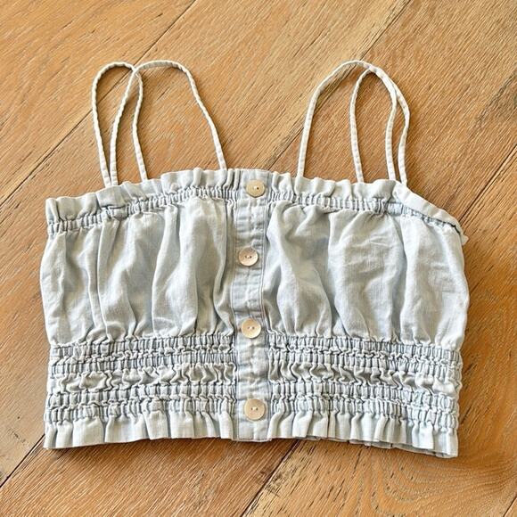 Nectar Clothing Chambray Smocked 100% Cotton Crop Top Blue Size M - Picture 3 of 6